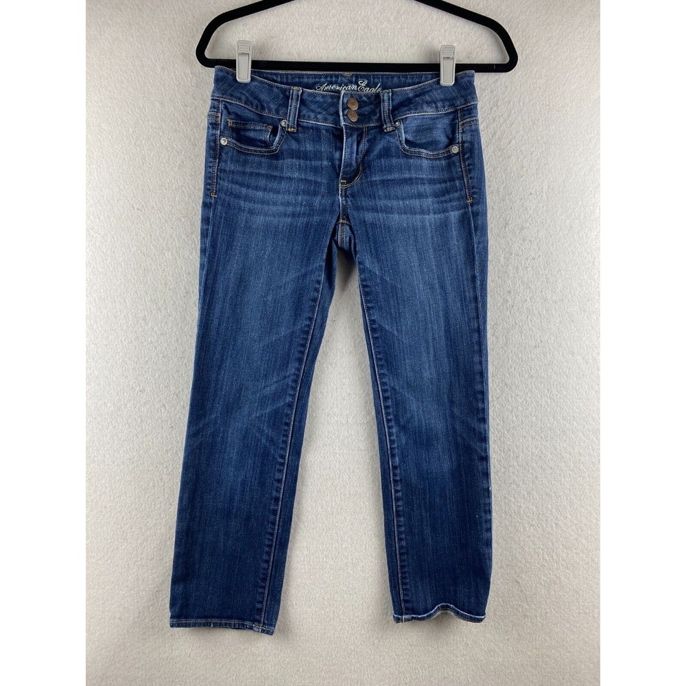 American Eagle Jeans Womens 2 Blue Artist Crop Stretch Distressed Denim Dark